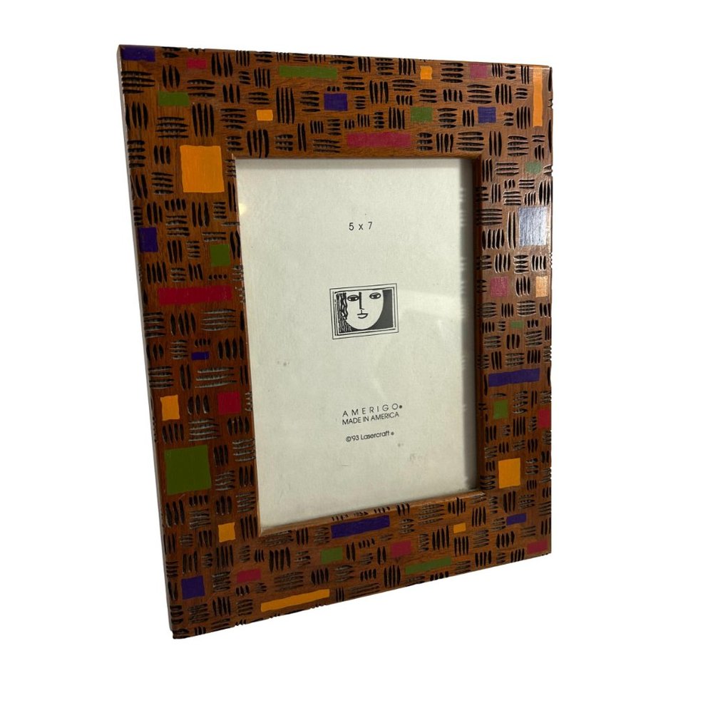 Vintage 1993 Amerigo Lasercraft For 5X7 Photo Frame Wood Table Top Abstract